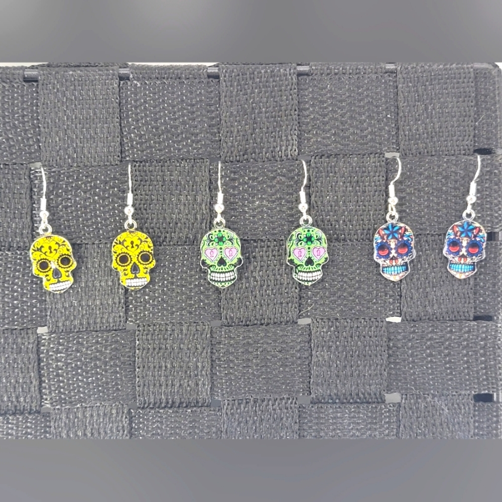 3 Pair Candy Skull Earrings
